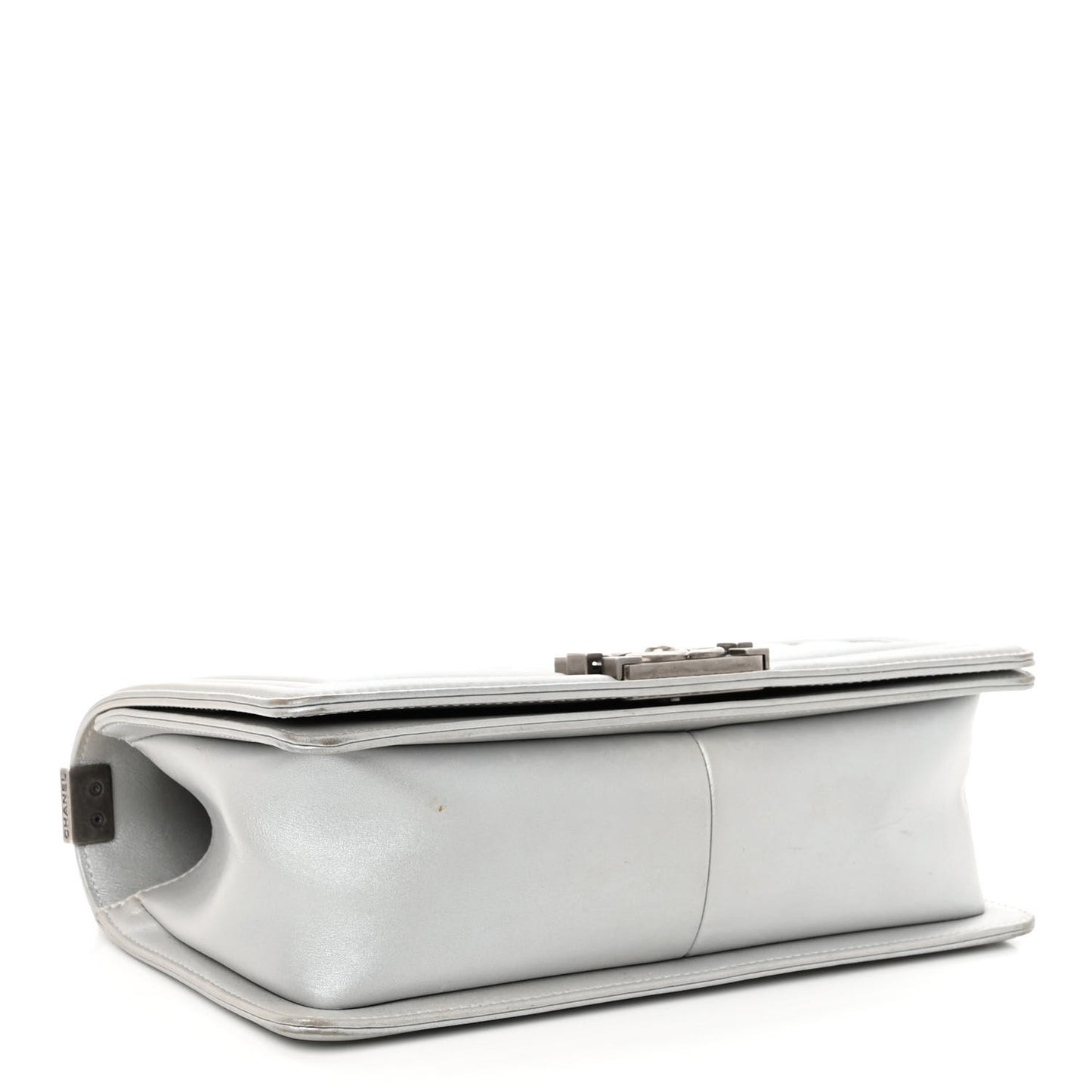 Metallic Lambskin Quilted Medium Boy Flap Silver