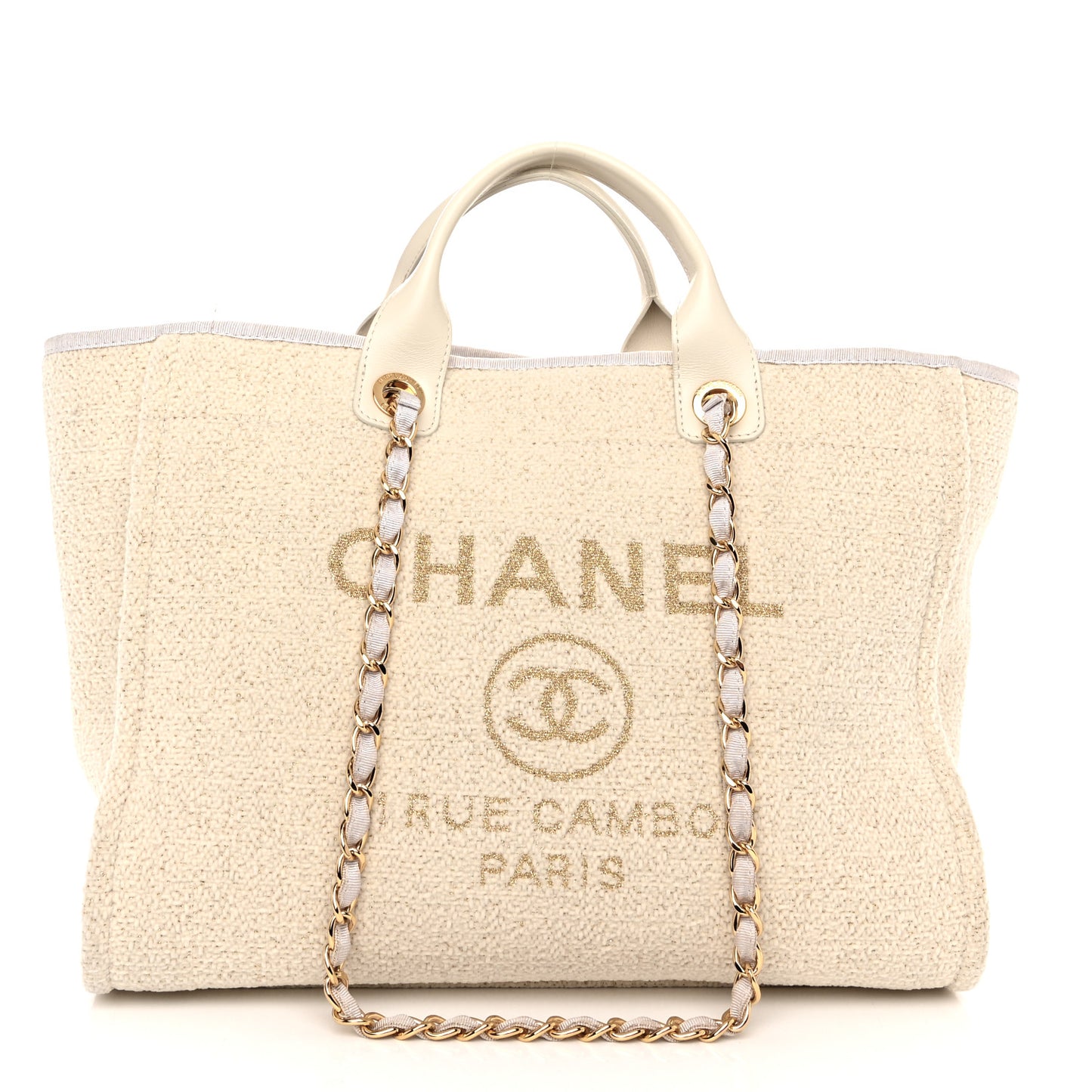 Lurex Boucle Medium Deauville Tote White