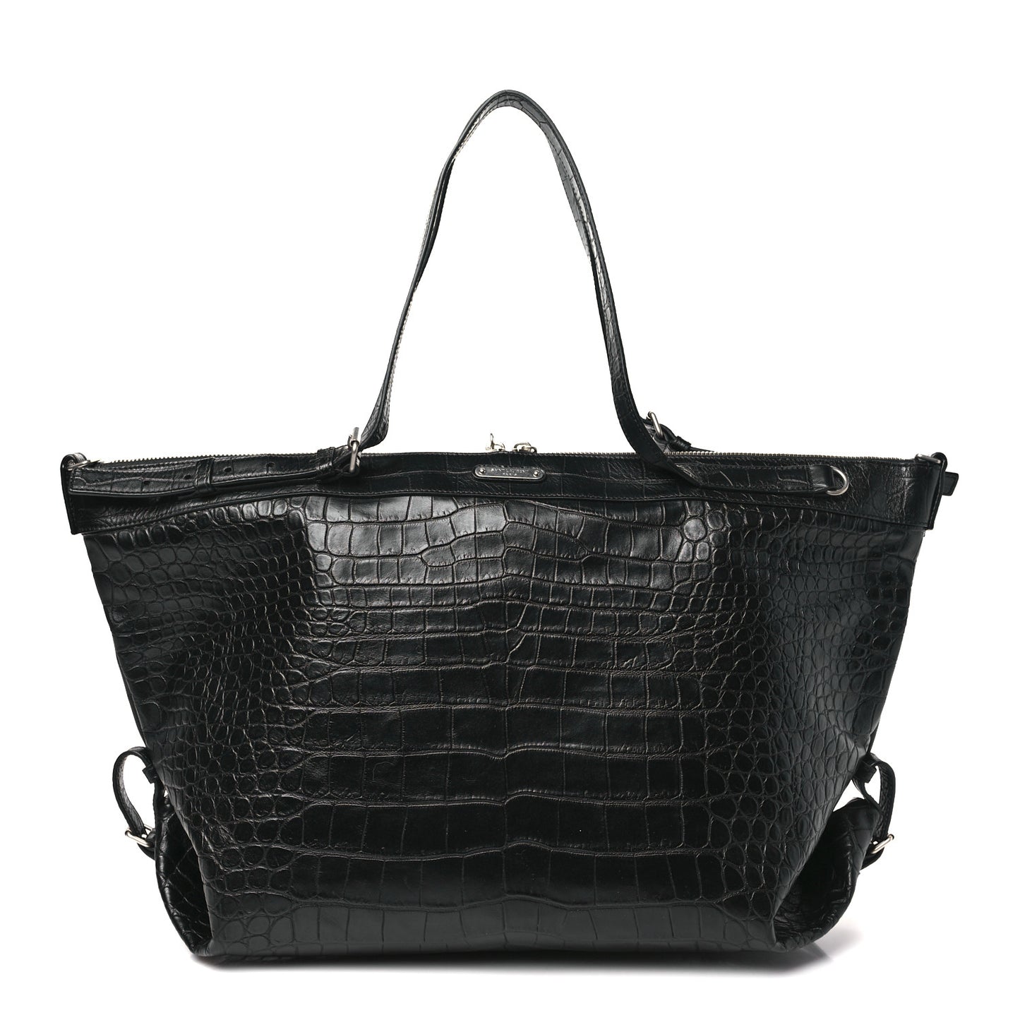 Calfskin Crocodile Embossed Large Convertible ID Bag Black