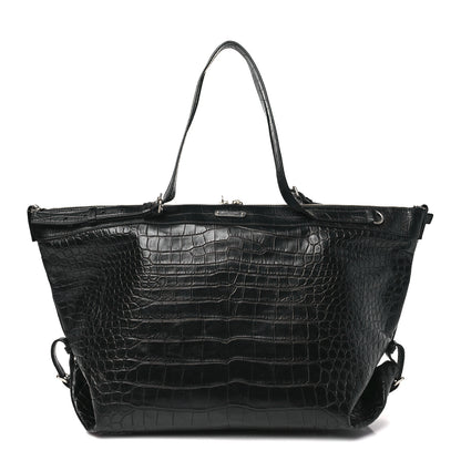 Saint Laurent Calfskin Crocodile Embossed Large Convertible ID Bag Black 2 of 11