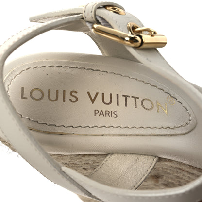Louis Vuitton Canvas Monogram Starboard Espadrille Wedge Sandals 37.5 Beige White 37.5 Beige White 9 of 13