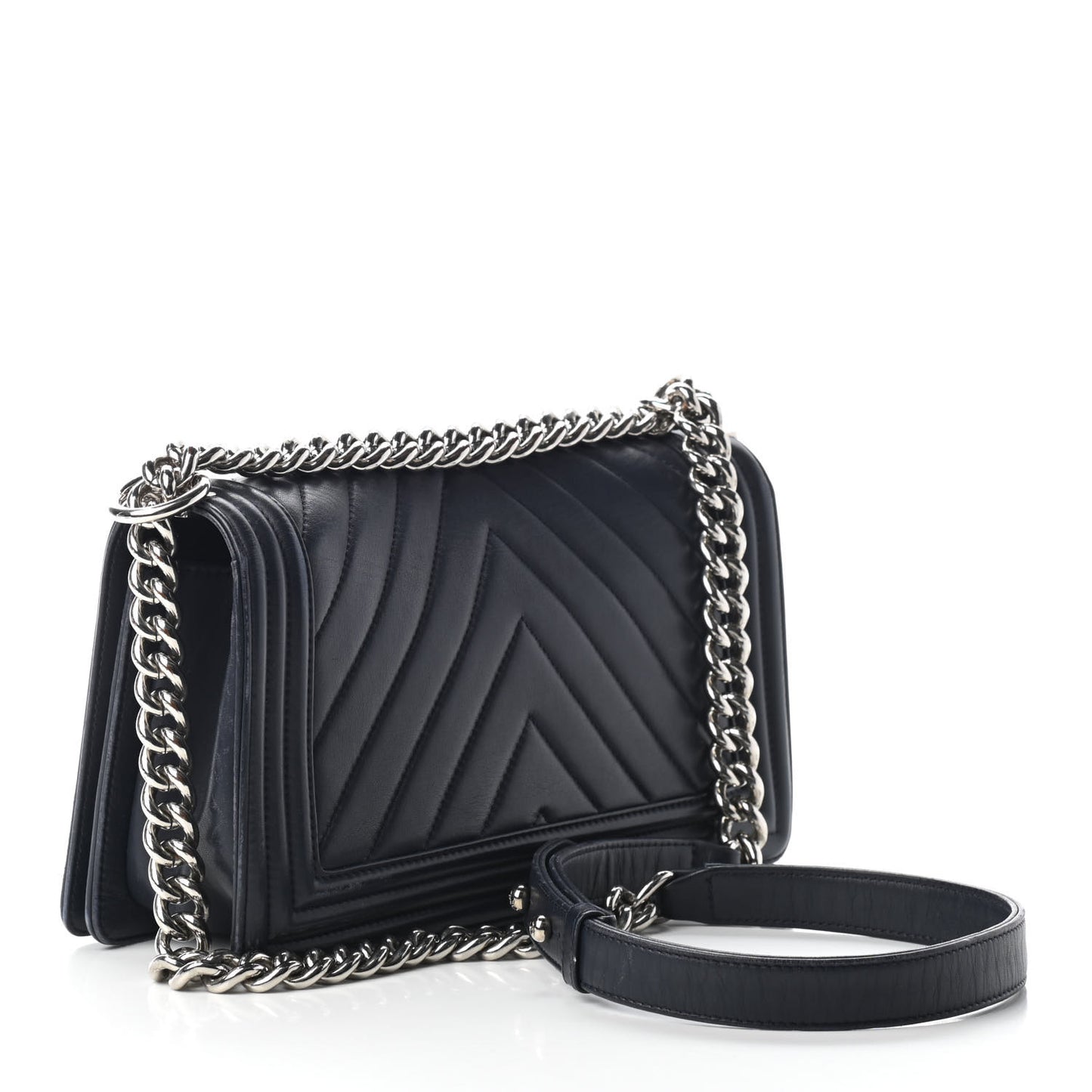 Calfskin Chevron Medium Boy Flap Navy