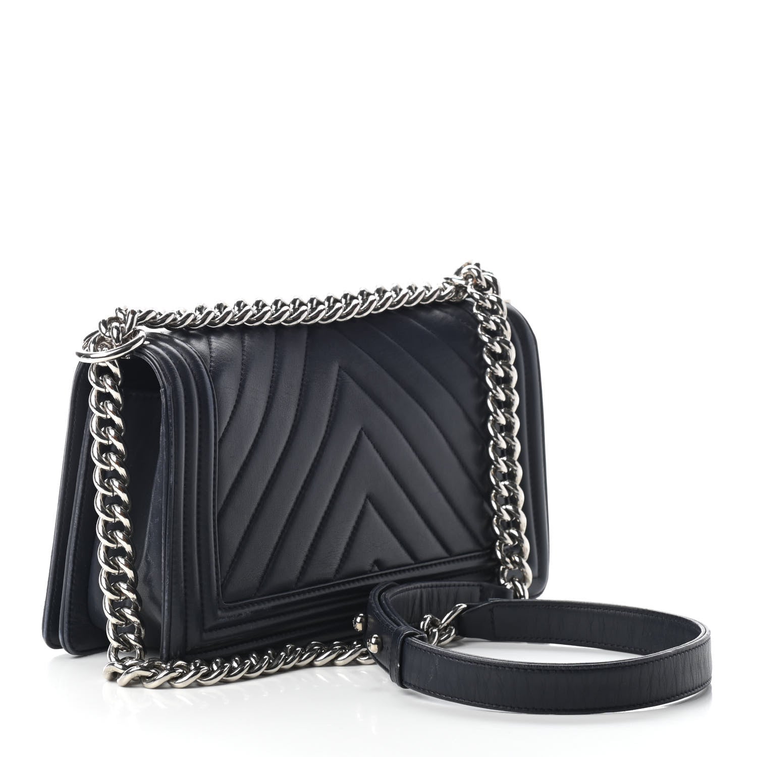 Chanel Calfskin Chevron Medium Boy Flap Navy 2 of 9
