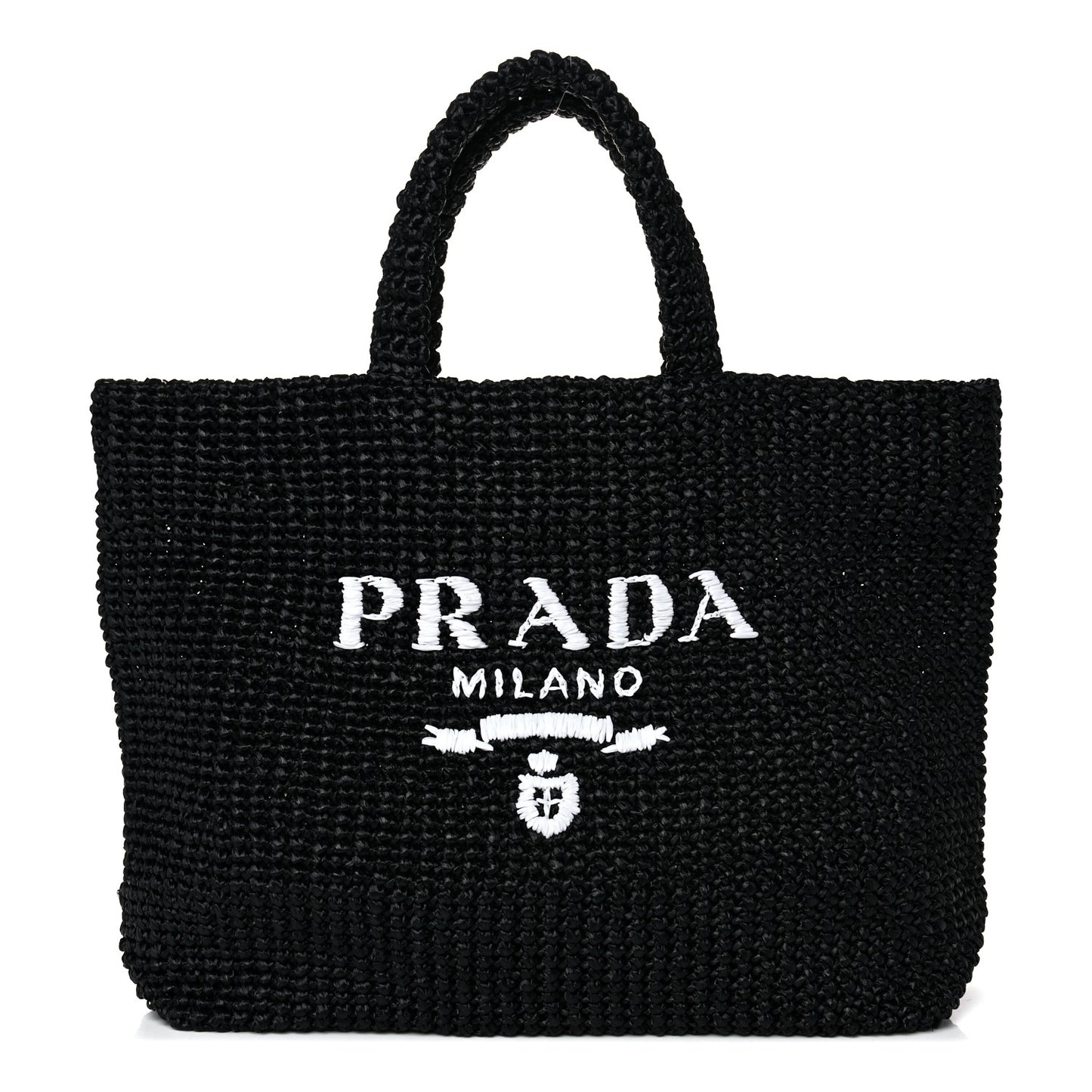 Yarn Raffia Effect Crochet Large Logo Tote Black