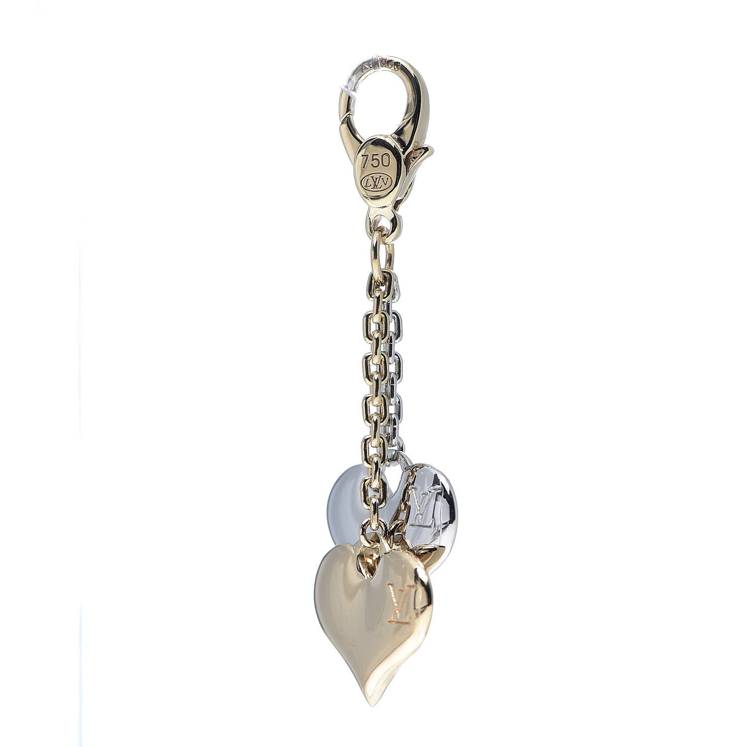 Louis Vuitton 18K Yellow White Gold Two Heart Monogram Charm 1 of 2