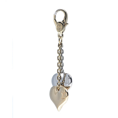 Louis Vuitton 18K Yellow White Gold Two Heart Monogram Charm 1 of 2