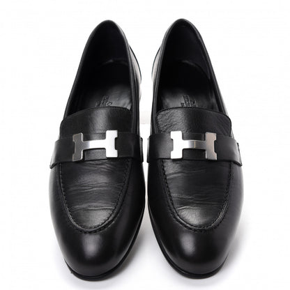 Hermes Goatskin Womens Paris Loafers 37.5 Black 5 of 10