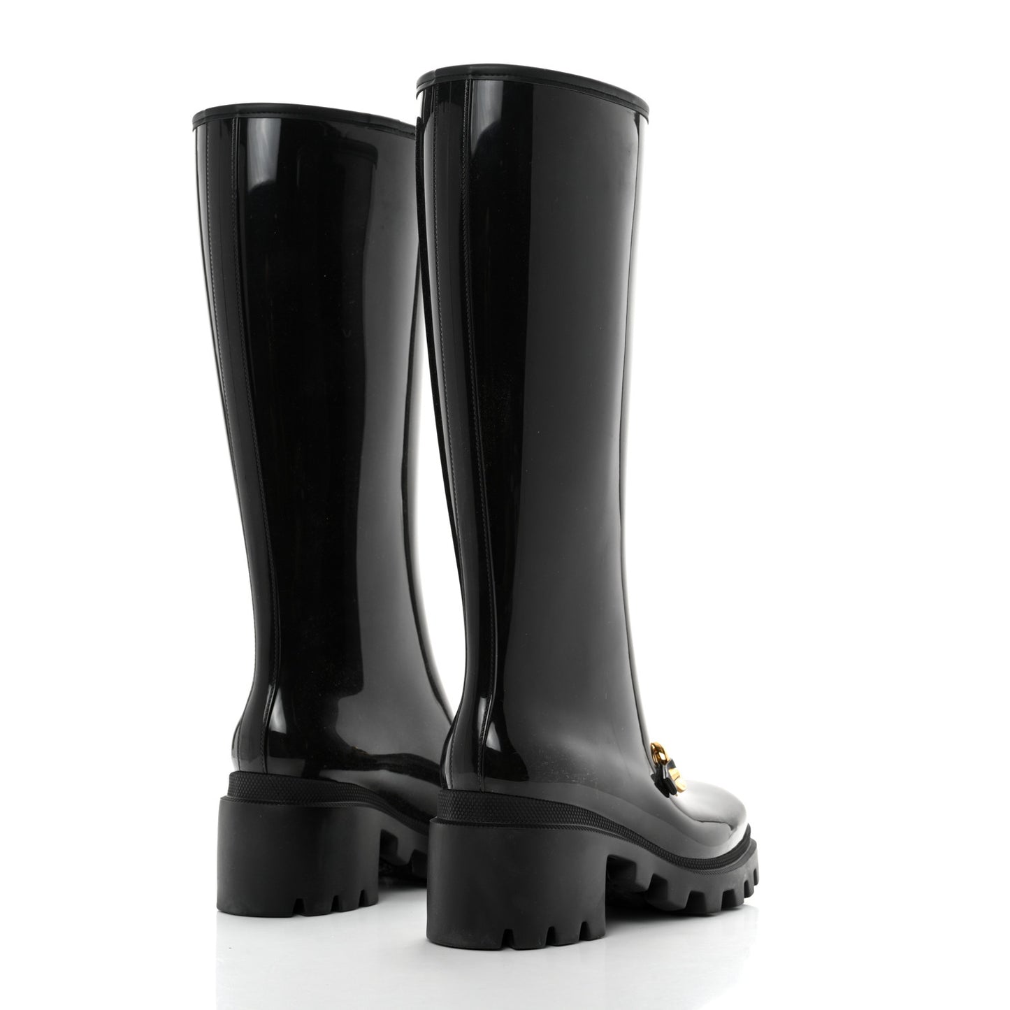 Rubber Horsebit Knee High Boots 38 Black