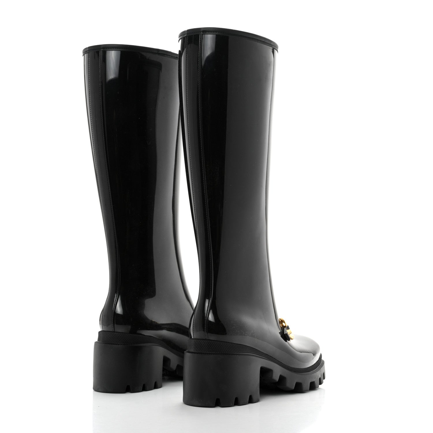 Gucci Rubber Horsebit Knee High Boots 38 Black 4 of 8