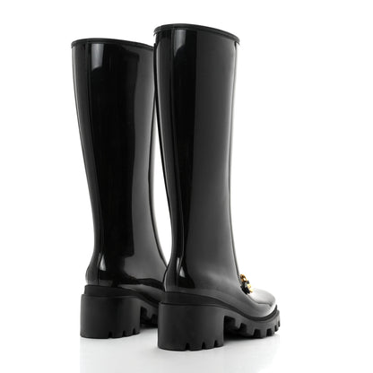 Gucci Rubber Horsebit Knee High Boots 38 Black 4 of 8