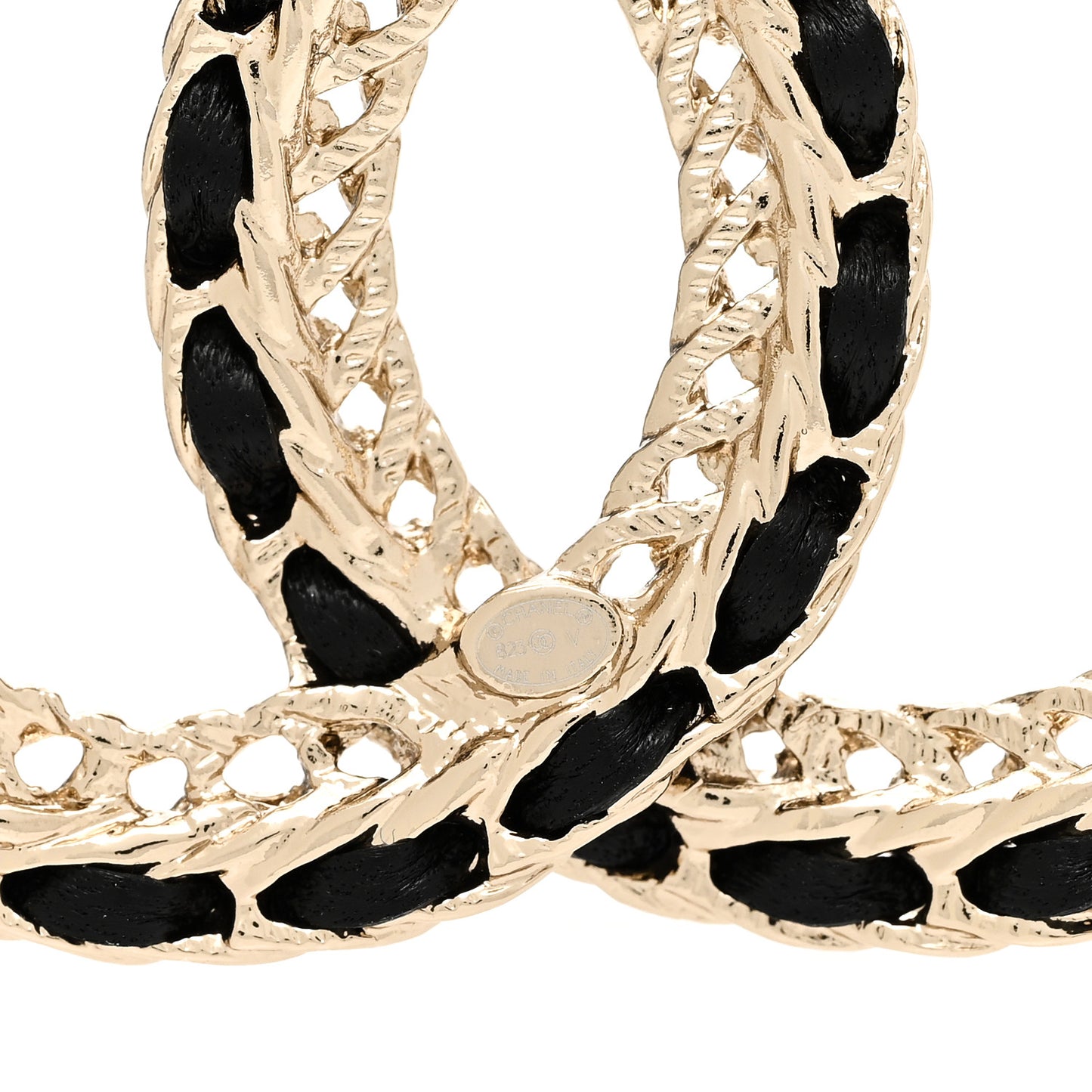 Lambskin Chain CC Brooch Black Gold