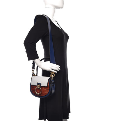 Chloe Shiny Calfskin Crocodile Embossed Small Tess Bag Blue Brown 2 of 9