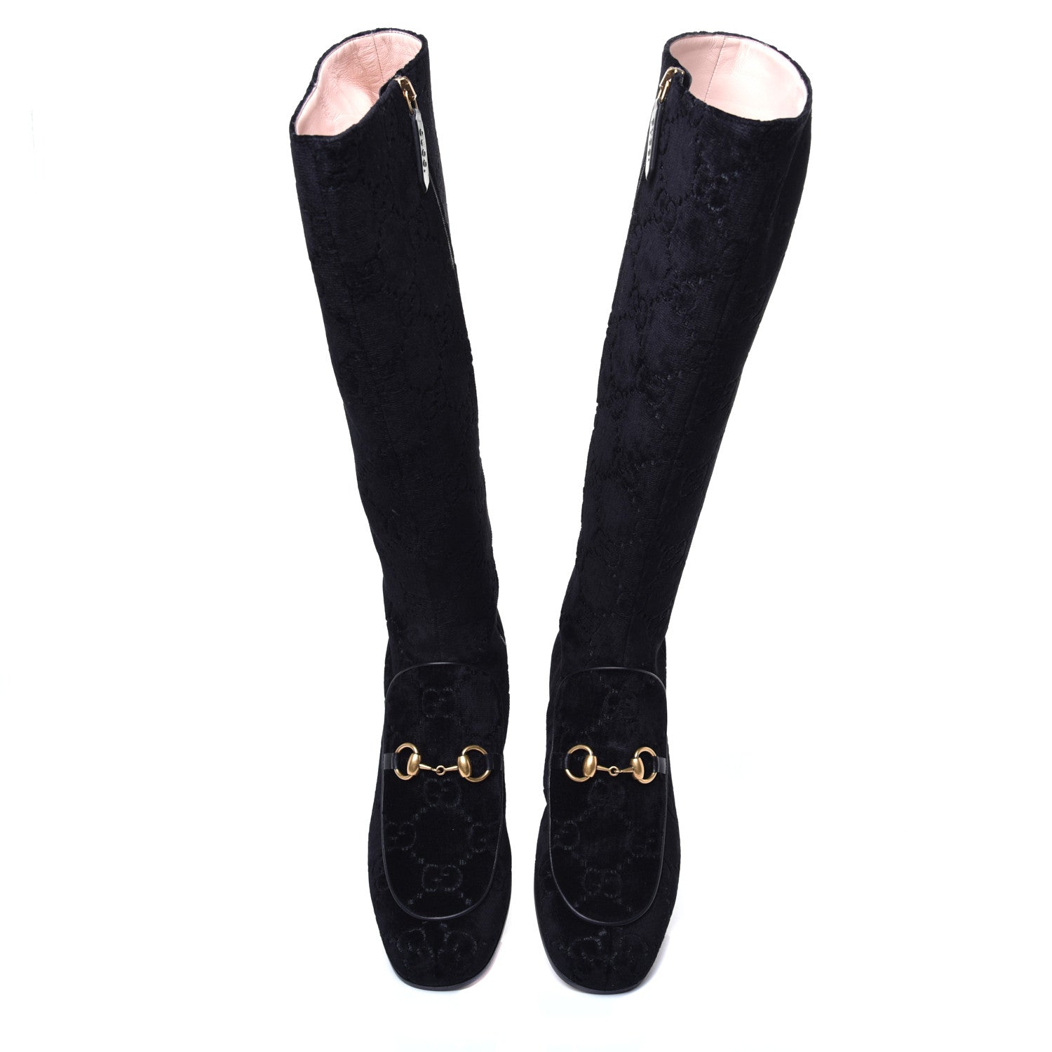 Gucci Velvet GG Monogram Crystal Horsebit Knee High Boots 39 Black 5 of 9