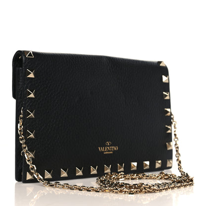 Valentino Garavani Pebbled Calfskin Rockstud Envelope Wallet on Chain Black 3 of 8