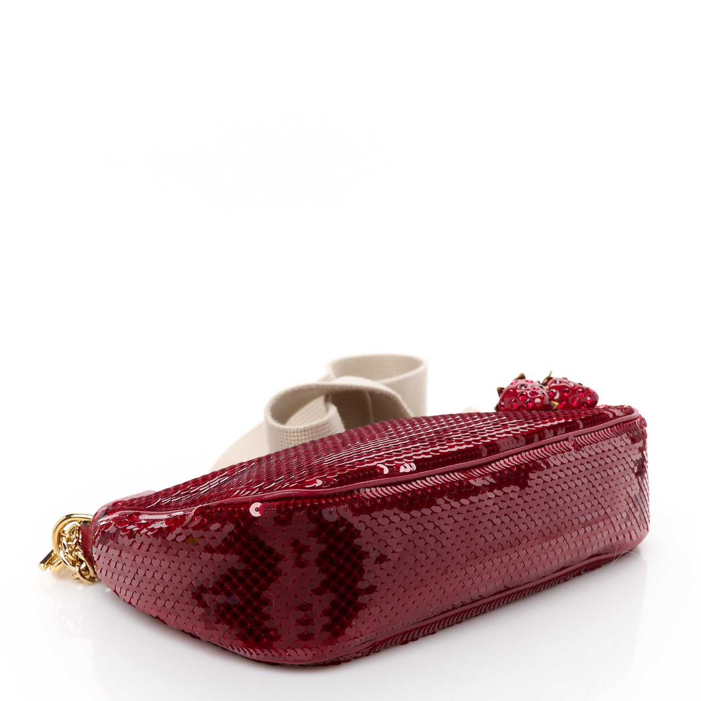 Sequin Textured Dollar Calfskin Strawberry Small Ophidia GG Handbag Red