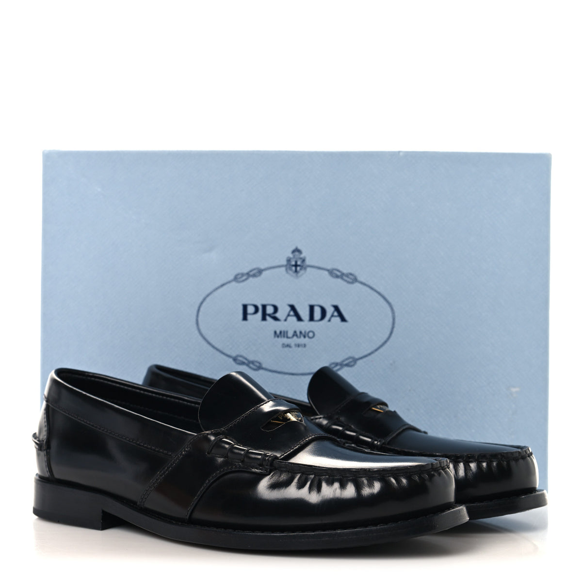 Prada Spazzolato Metal Triangle Logo Penny Loafers 35.5 Black 10 of 10