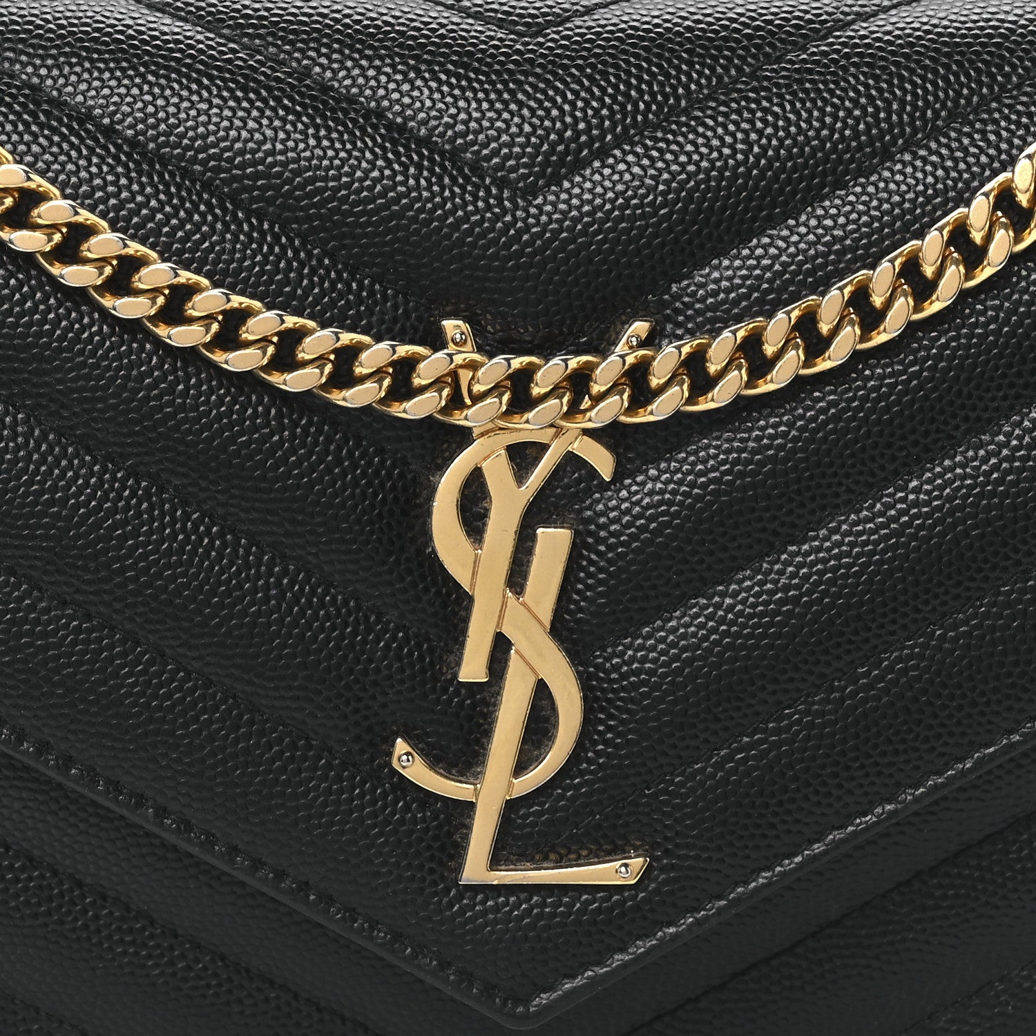 Saint Laurent Grain De Poudre Matelasse Chevron Monogram Chain Wallet Black 7 of 9