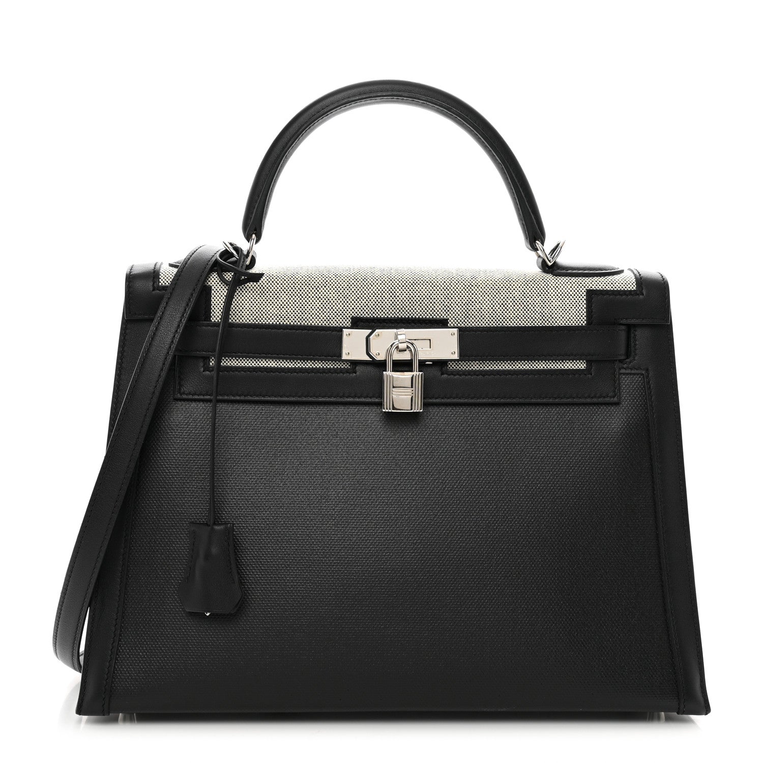 Hermes Berline Toile Swift Kelly Sellier 32 Black Ecru 1 of 11