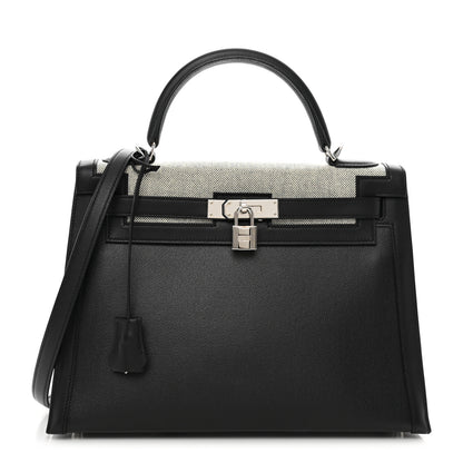 Hermes Berline Toile Swift Kelly Sellier 32 Black Ecru 1 of 11