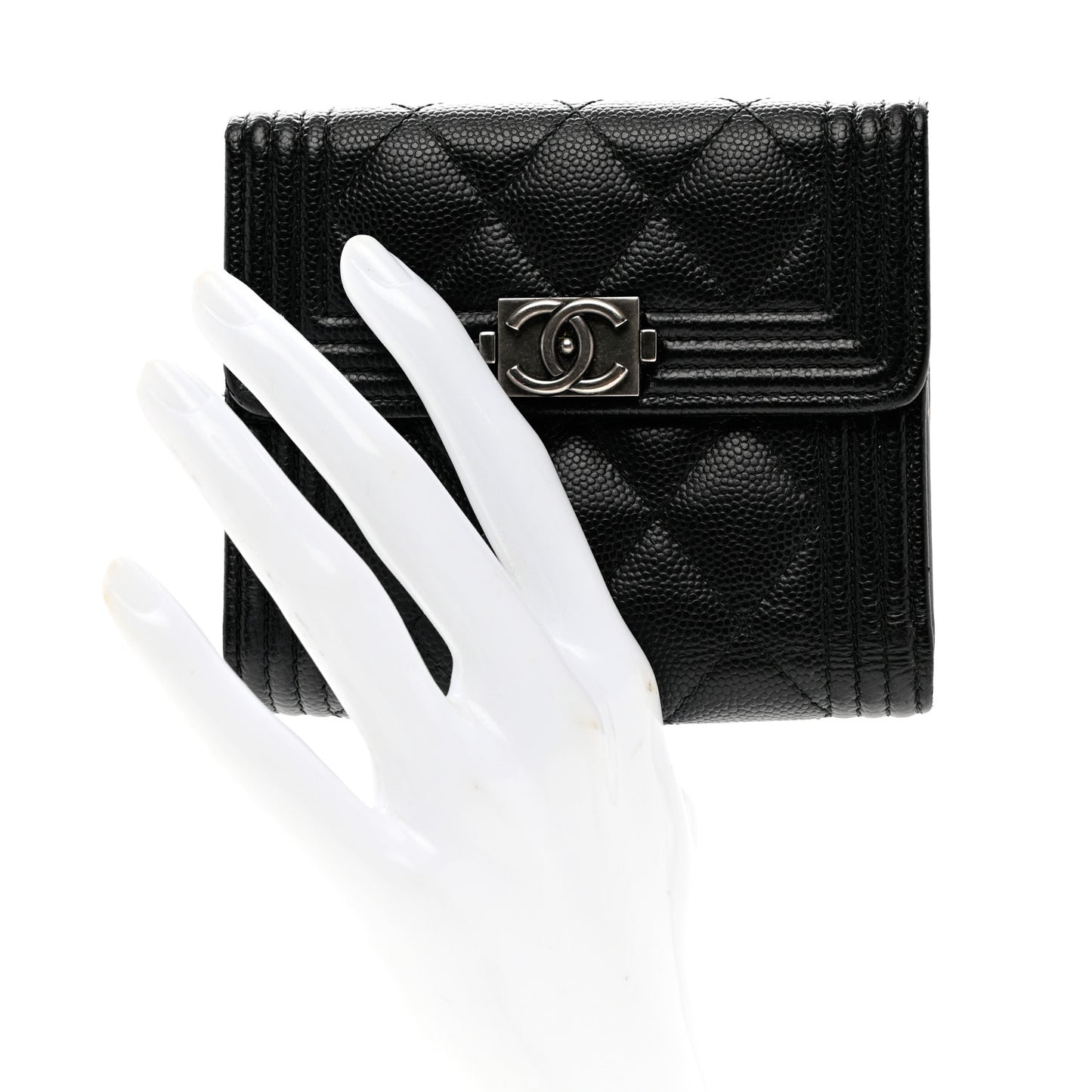 Caviar Quilted Compact Boy Wallet Black