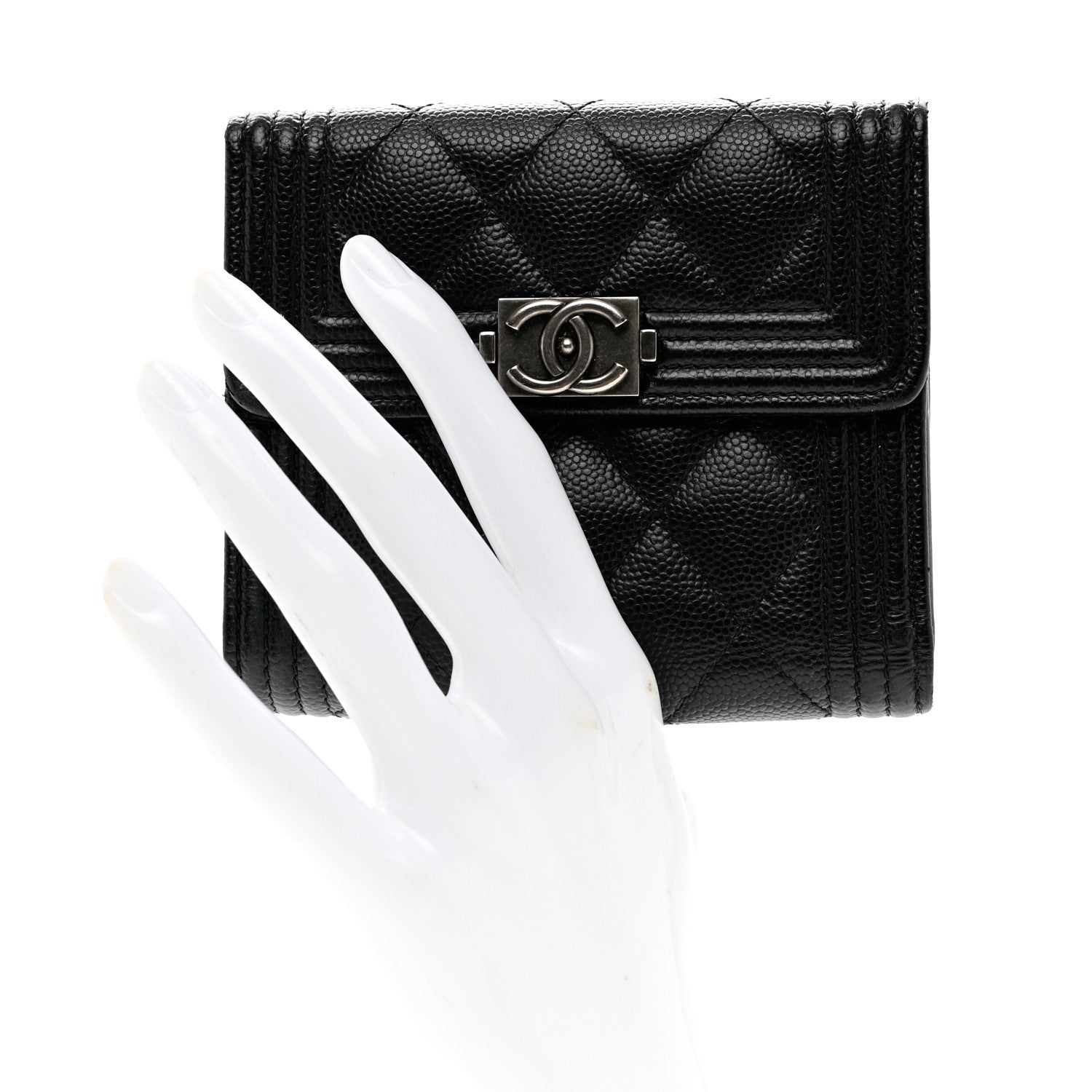 Chanel Caviar Quilted Compact Boy Wallet Black 2 of 8
