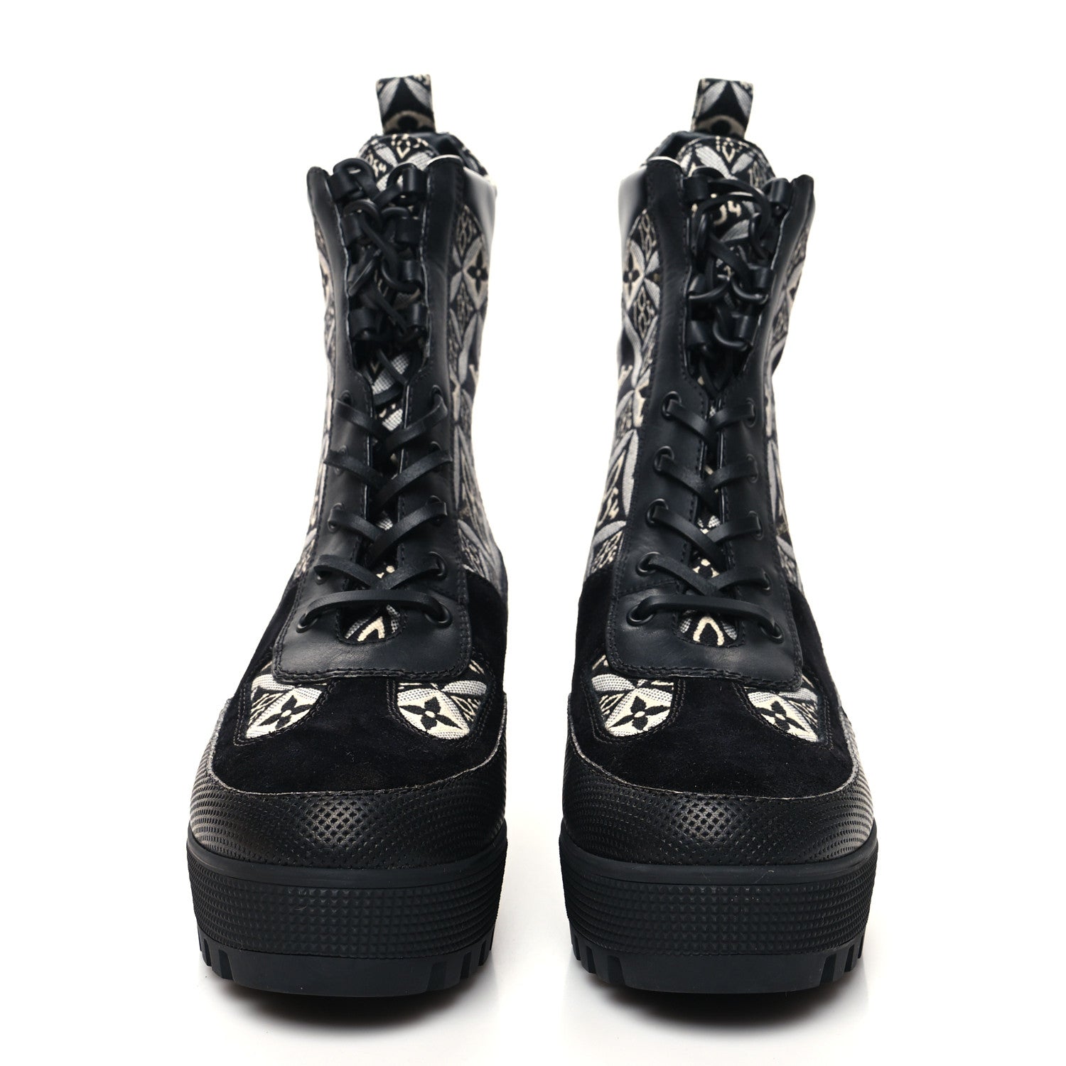 Louis Vuitton Suede Calfskin Jacquard Since 1854 Laureate Platform Desert Boots 40 Black 2 of 7
