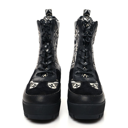 Louis Vuitton Suede Calfskin Jacquard Since 1854 Laureate Platform Desert Boots 40 Black 2 of 7
