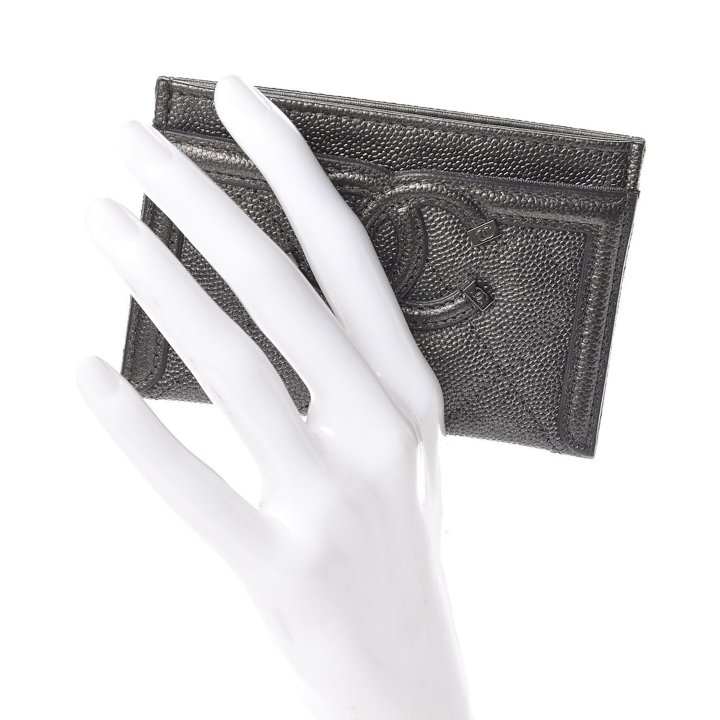 Metallic Caviar Quilted Filigree Card Holder Dark Silver