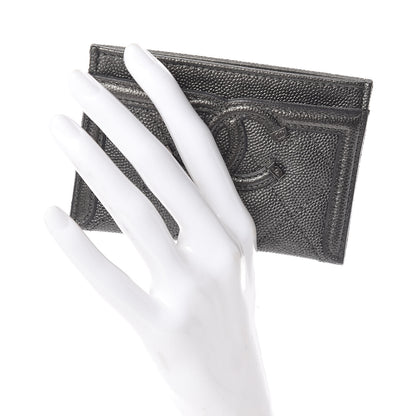 Chanel Metallic Caviar Quilted Filigree Card Holder Dark Silver 2 of 9