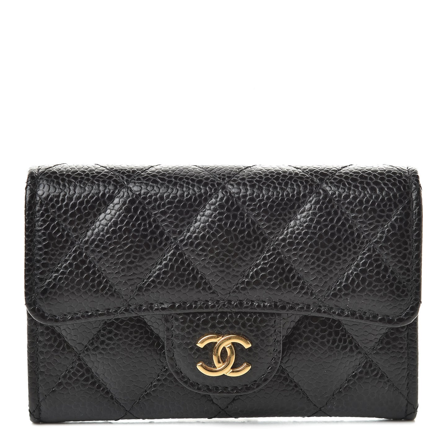 Caviar Quilted Flap Card Holder Black