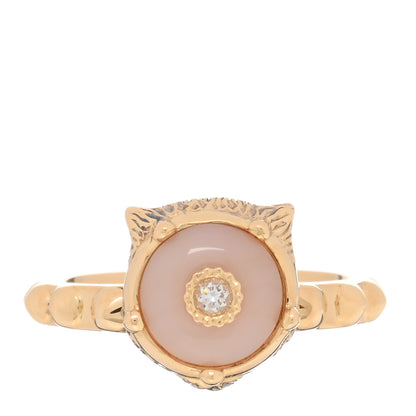 Gucci 18K Yellow Gold Pink Opal Diamond Le Marché Des Merveilles Feline Ring 49 4.75 1 of 4