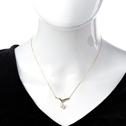 Mikimoto 18K Yellow Gold Diamond Akoya Pearl 7.5mm Pendant Necklace 2 of 7