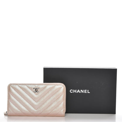 Chanel Metallic Caviar Chevron Quilted Small Zip Around Wallet Light Gold 9 of 9