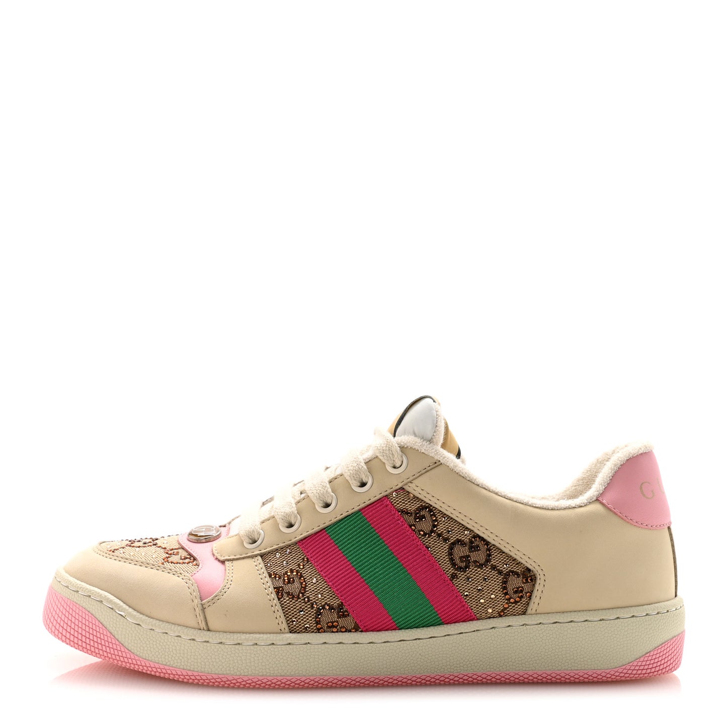 Calfskin GG Supreme Crystals Web Screener Sneakers 39 Beige Ebony Wild Rose 38 Beige Ebony Wild Rose