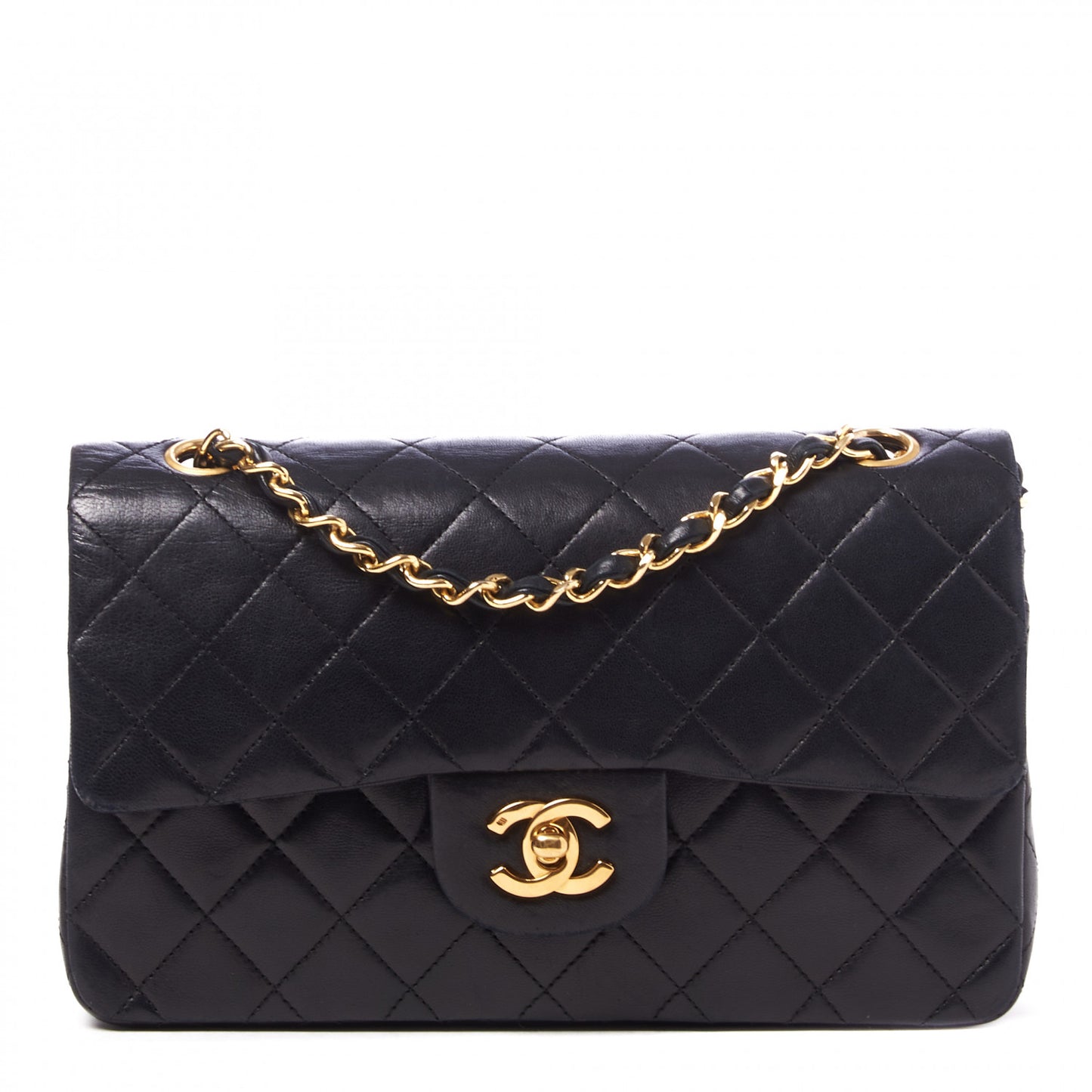 Lambskin Quilted Small Double Flap Black