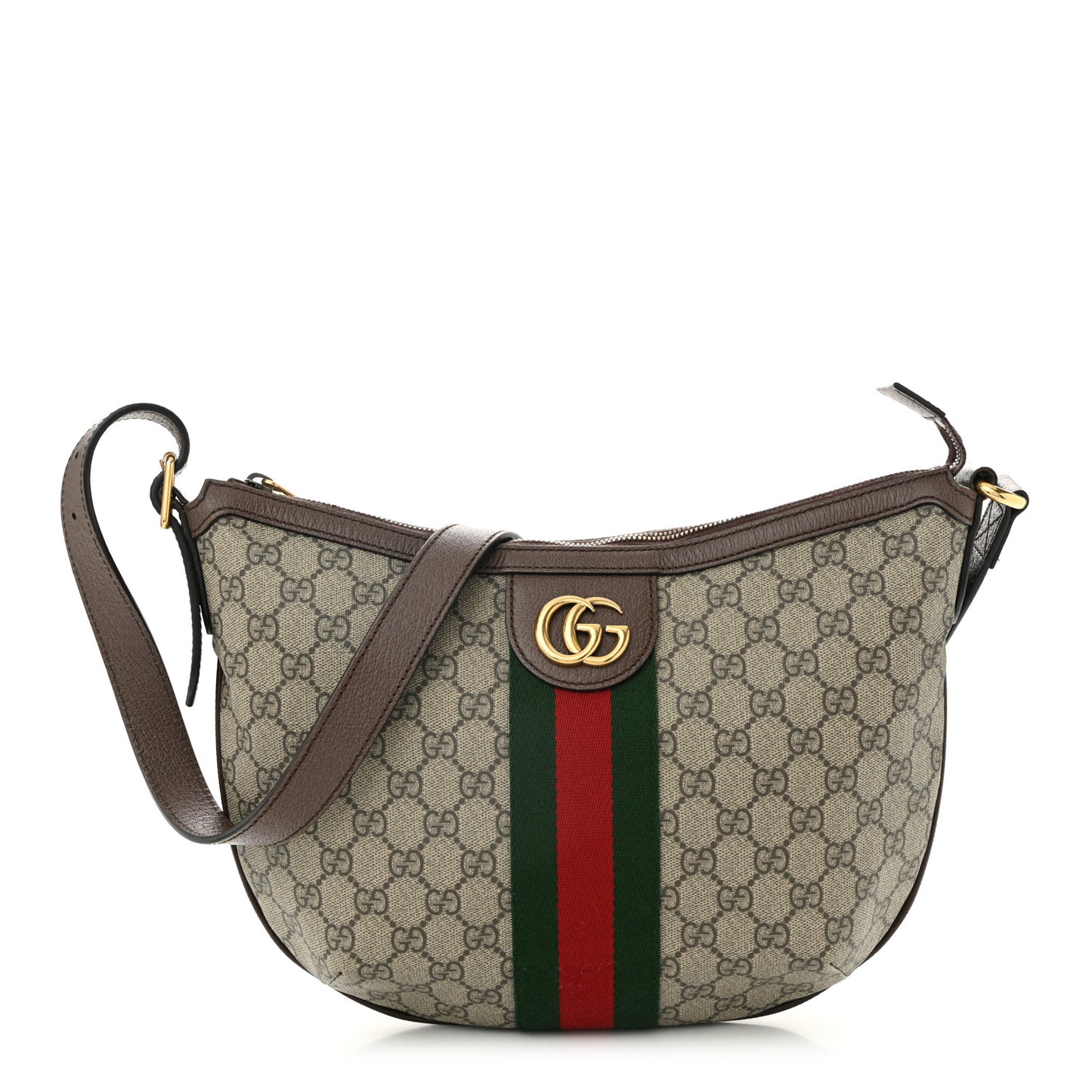 GG Supreme Monogram Web Small Ophidia Half Moon Hobo Brown