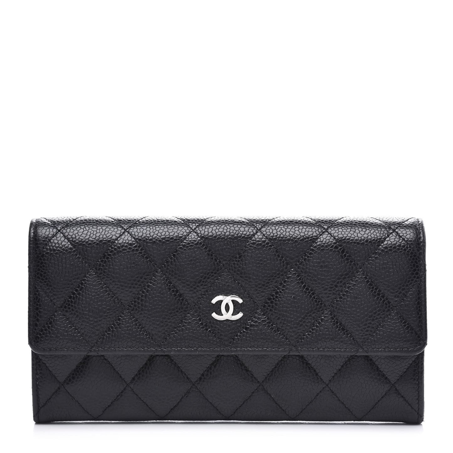 Caviar Quilted Large Gusset Flap Wallet Black