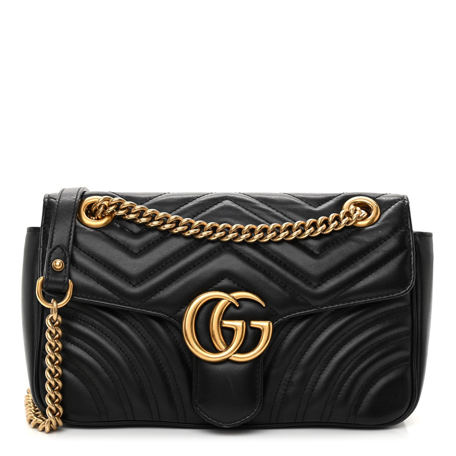 Gucci Calfskin Matelasse Small GG Marmont Shoulder Bag Black 1 of 10