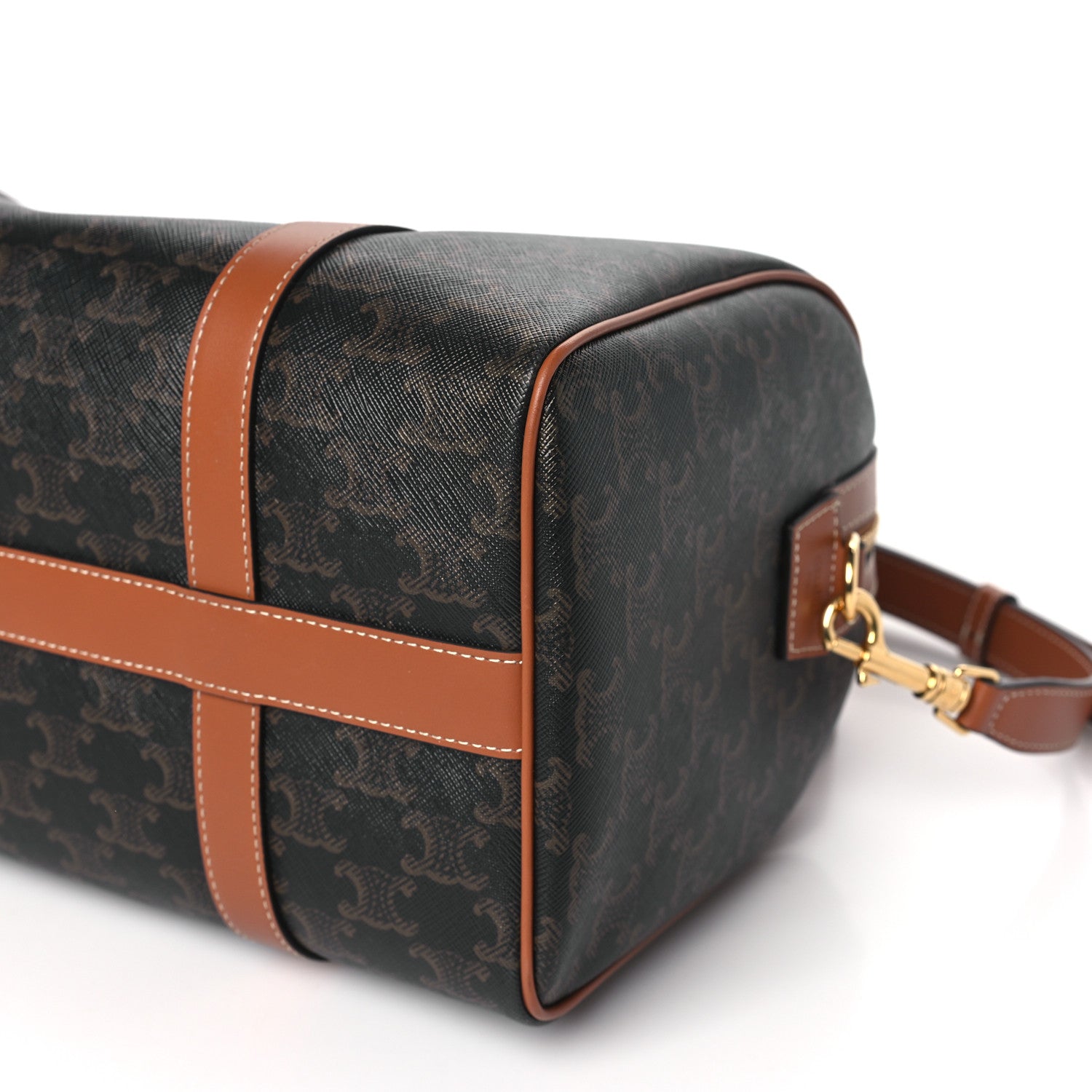 Celine Triomphe Canvas Calfskin Boston Bag Tan 10 of 10