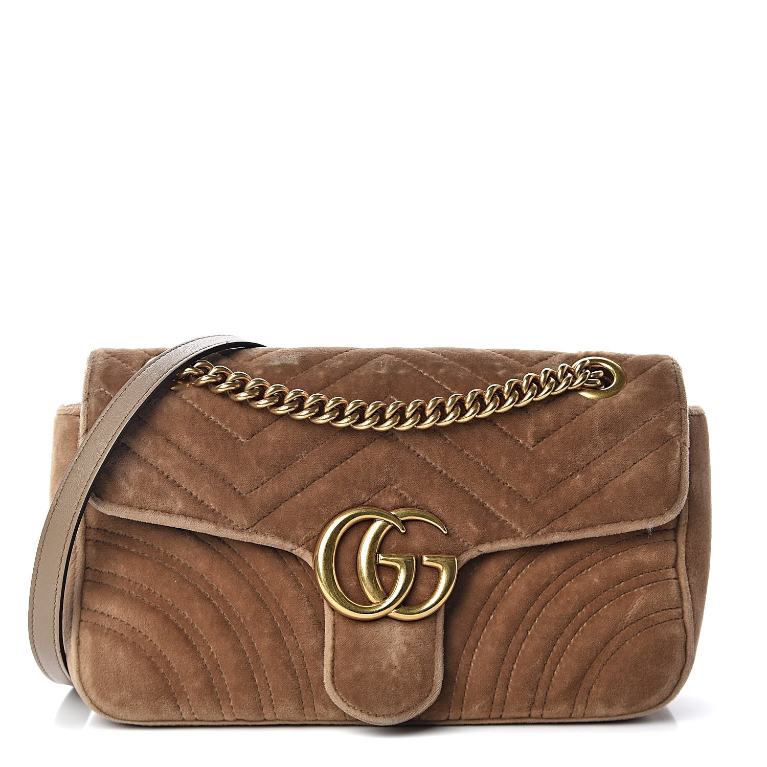 Gucci Velvet Matelasse Small GG Marmont Shoulder Bag Taupe 2 of 13