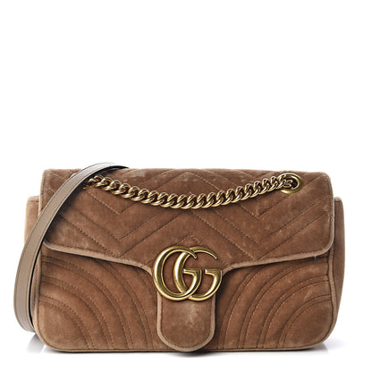 Gucci Velvet Matelasse Small GG Marmont Shoulder Bag Taupe 2 of 13