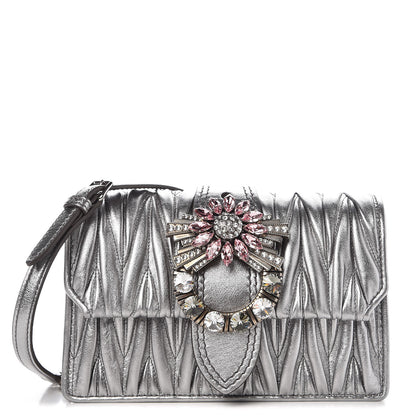 Miu Miu Nappa Matelasse Crystal Embellished Lady Crossbody Cromo 1 of 9