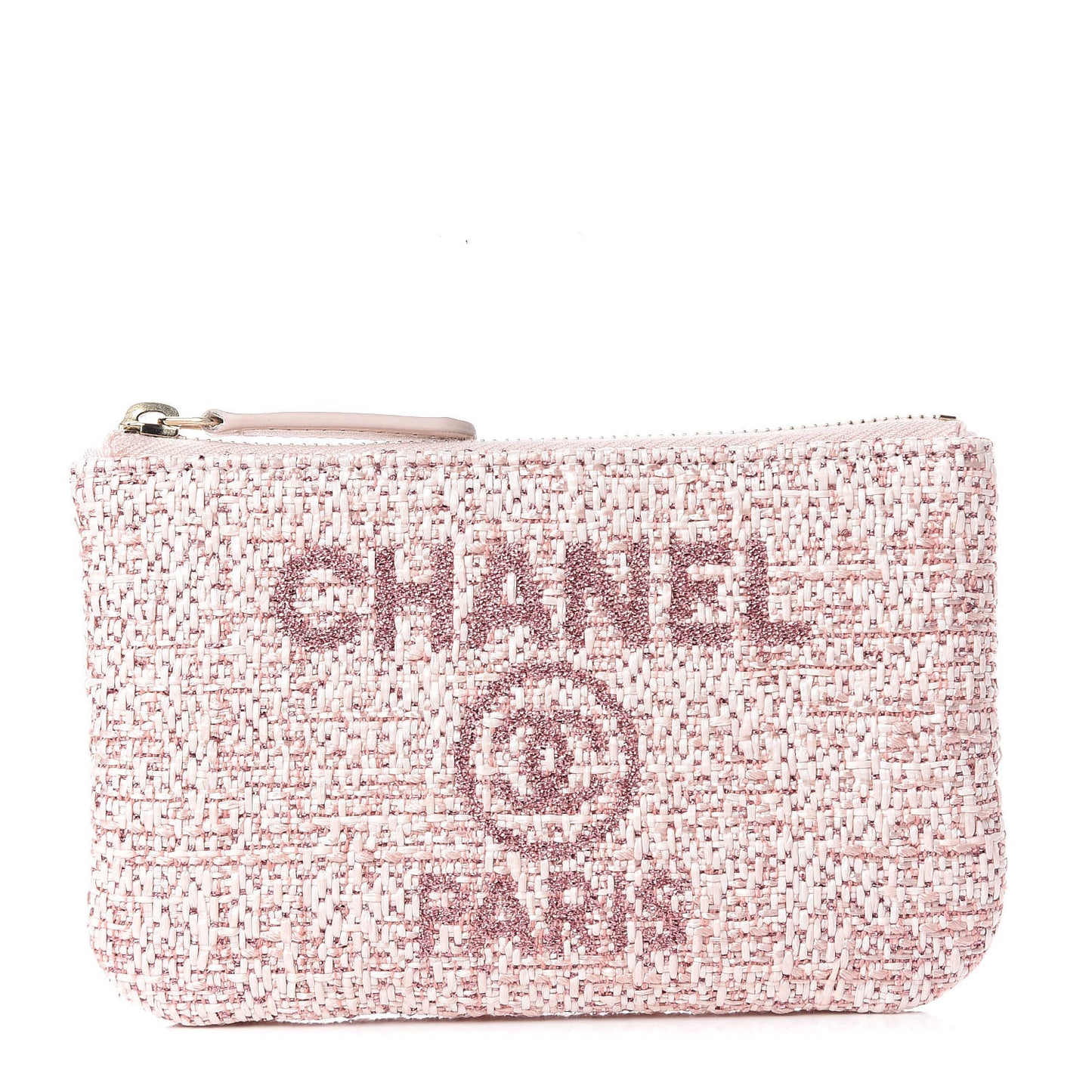 Woven Straw Raffia Deauville Cosmetic Pouch Pink