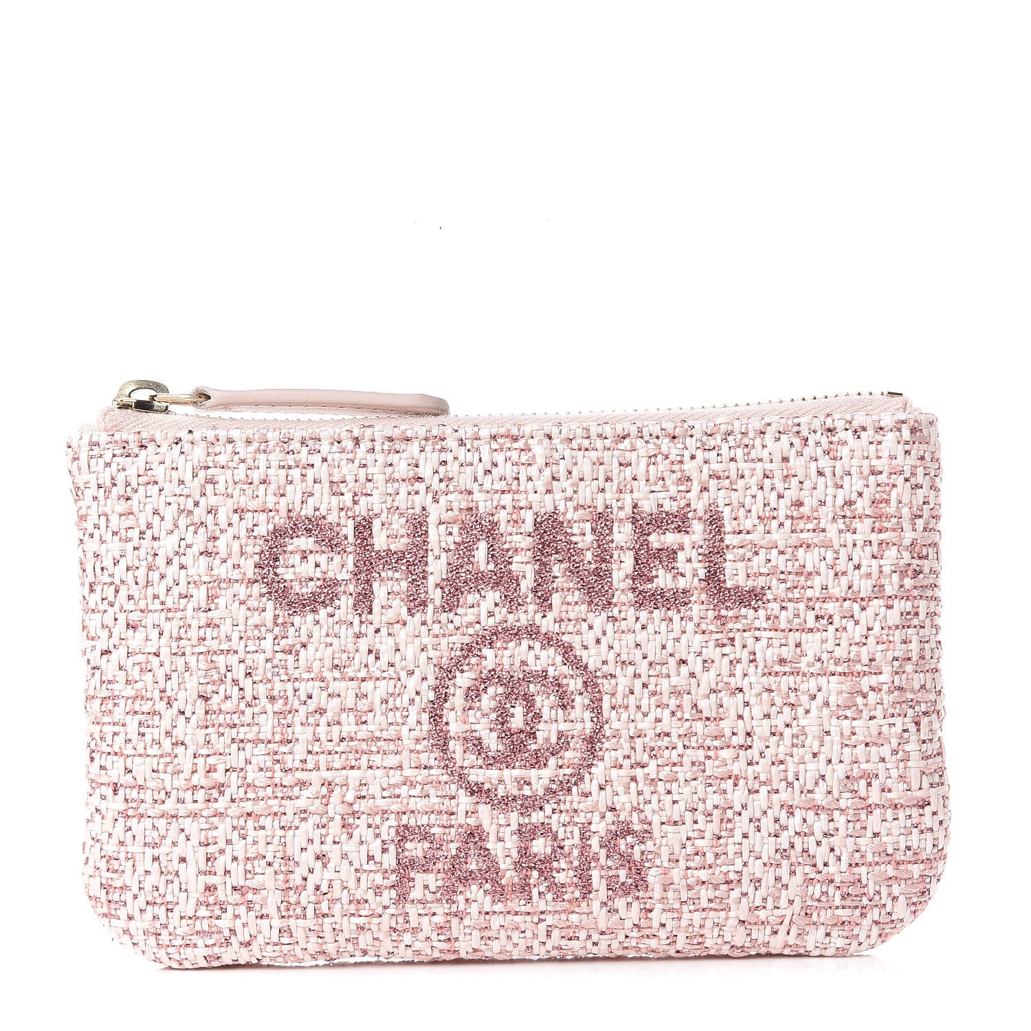 Chanel Woven Straw Raffia Deauville Cosmetic Pouch Pink 1 of 7