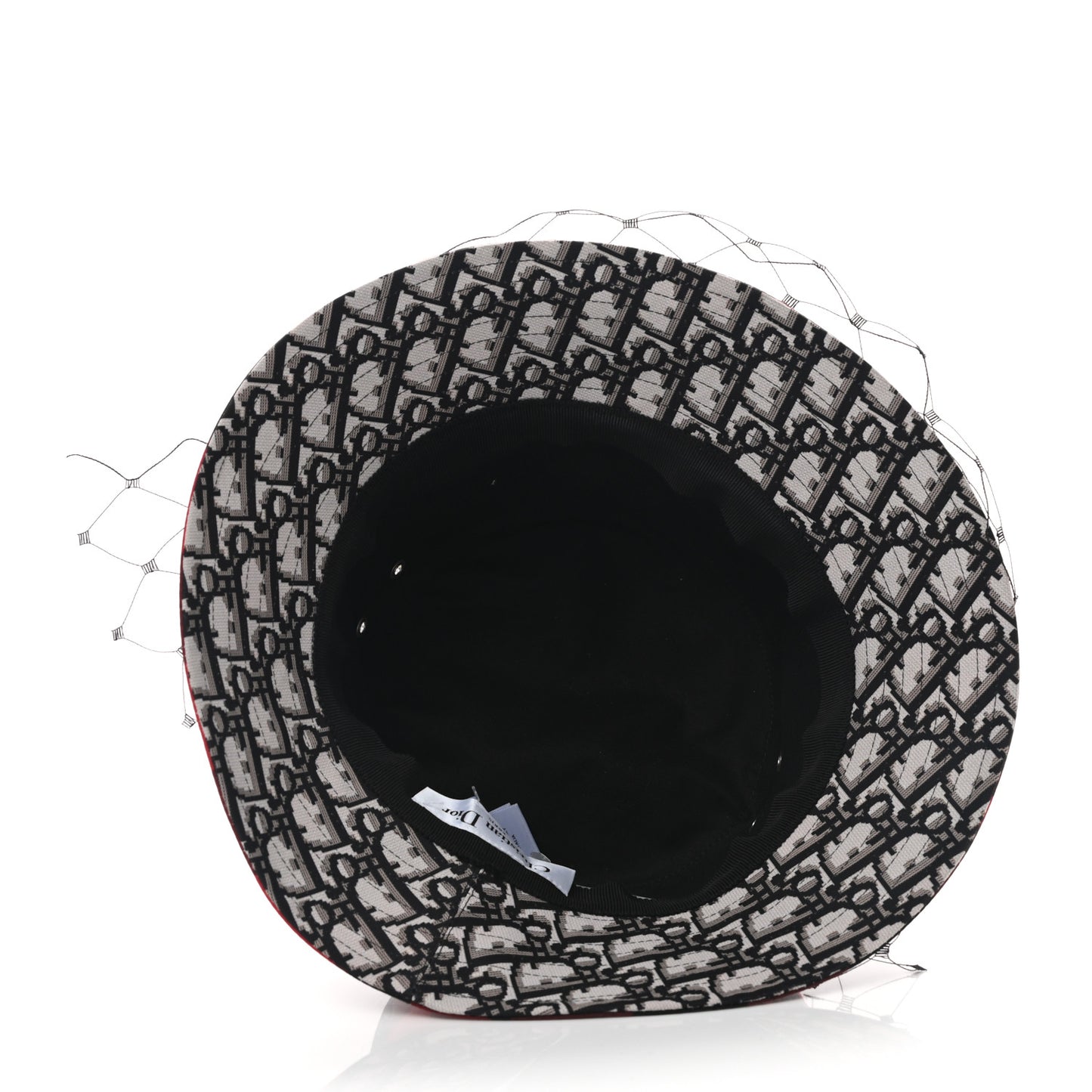 Cotton Large Brim Bucket Hat with Veil 57 Black Red
