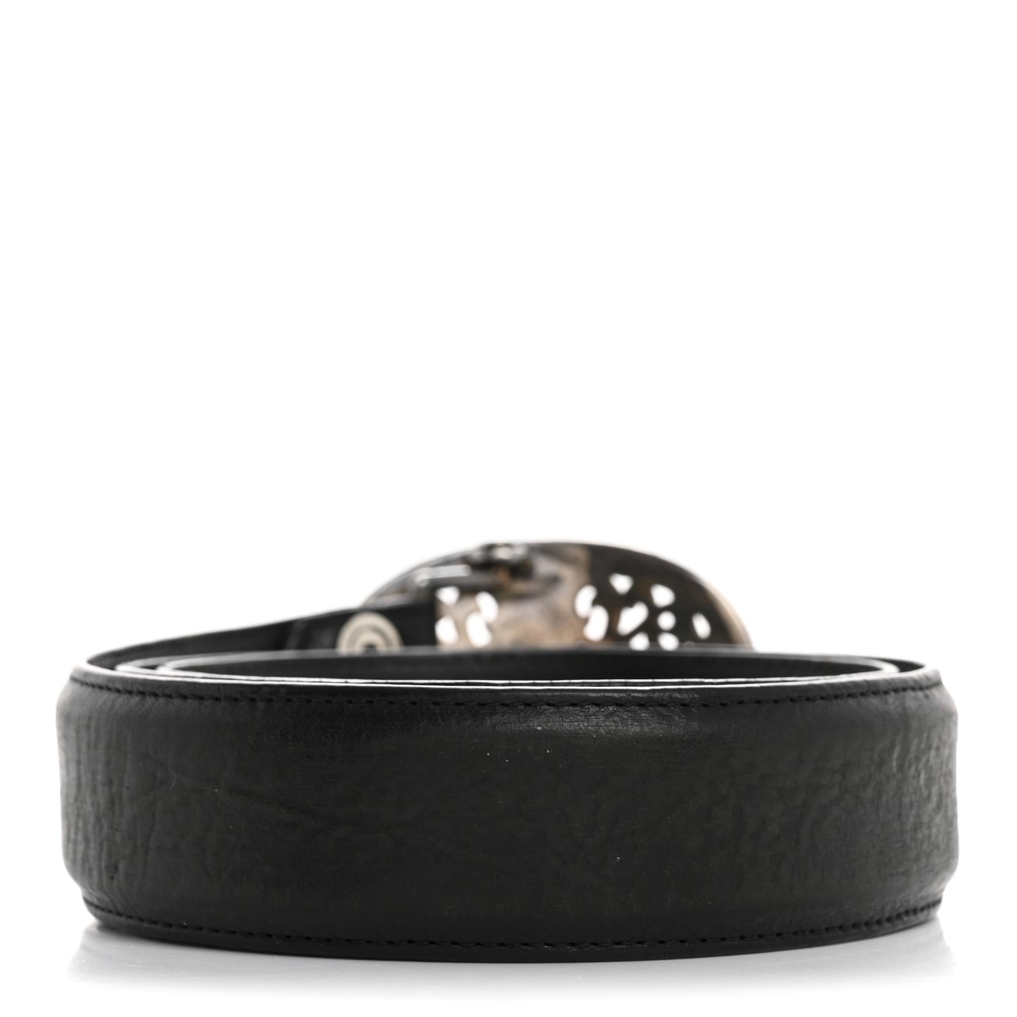 Calfskin Sterling Silver Cross Oval Belt 85 34 Black