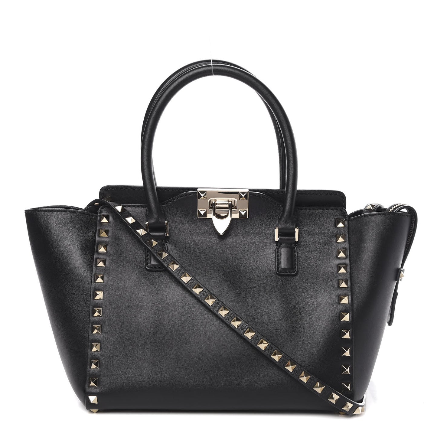 Vitello Small Rockstud Double Handle Tote Black