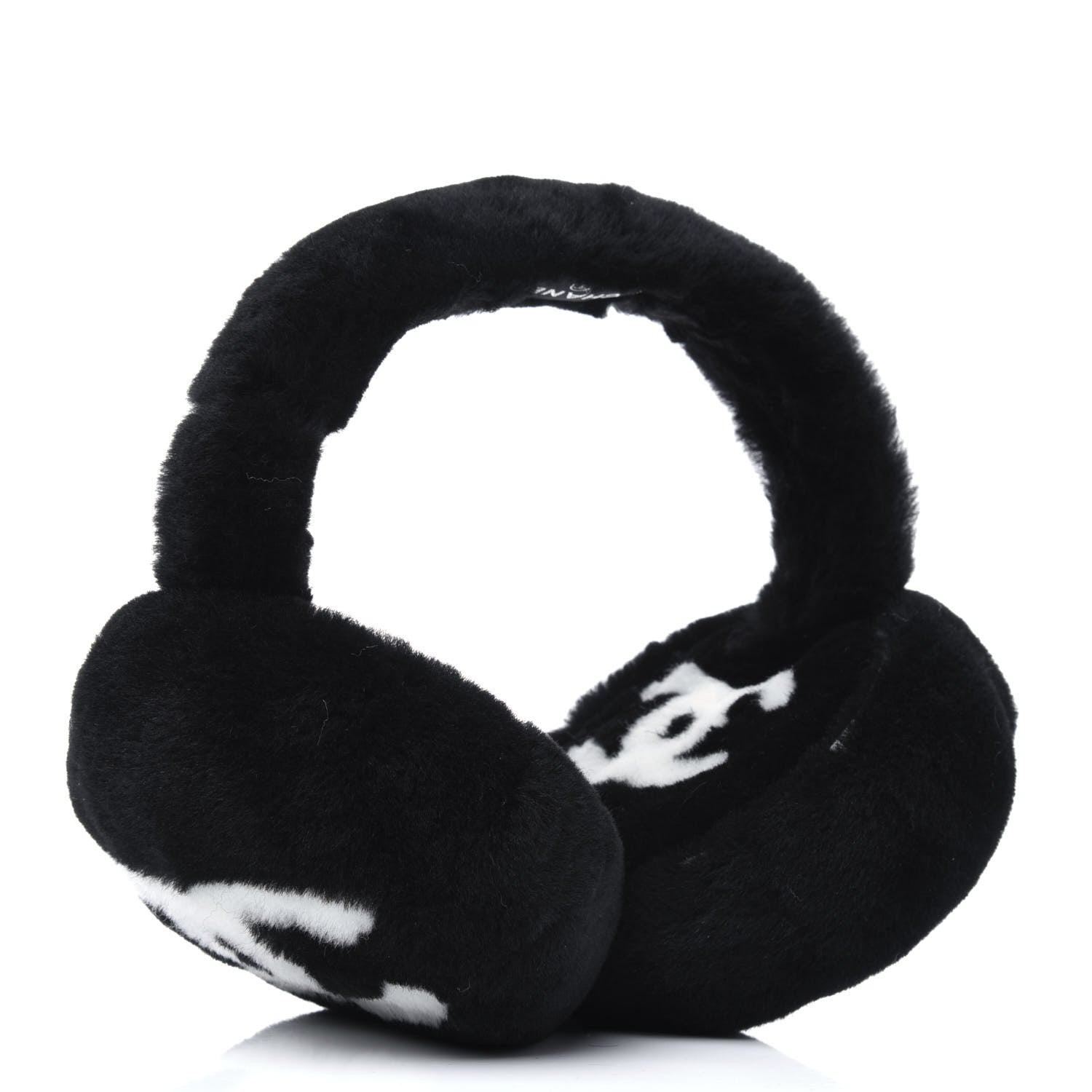 Chanel Shearling CC Ear Muffs Black White 2 of 4
