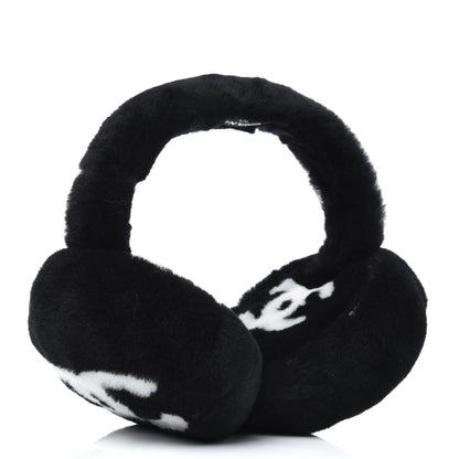 Chanel Shearling CC Ear Muffs Black White 2 of 4