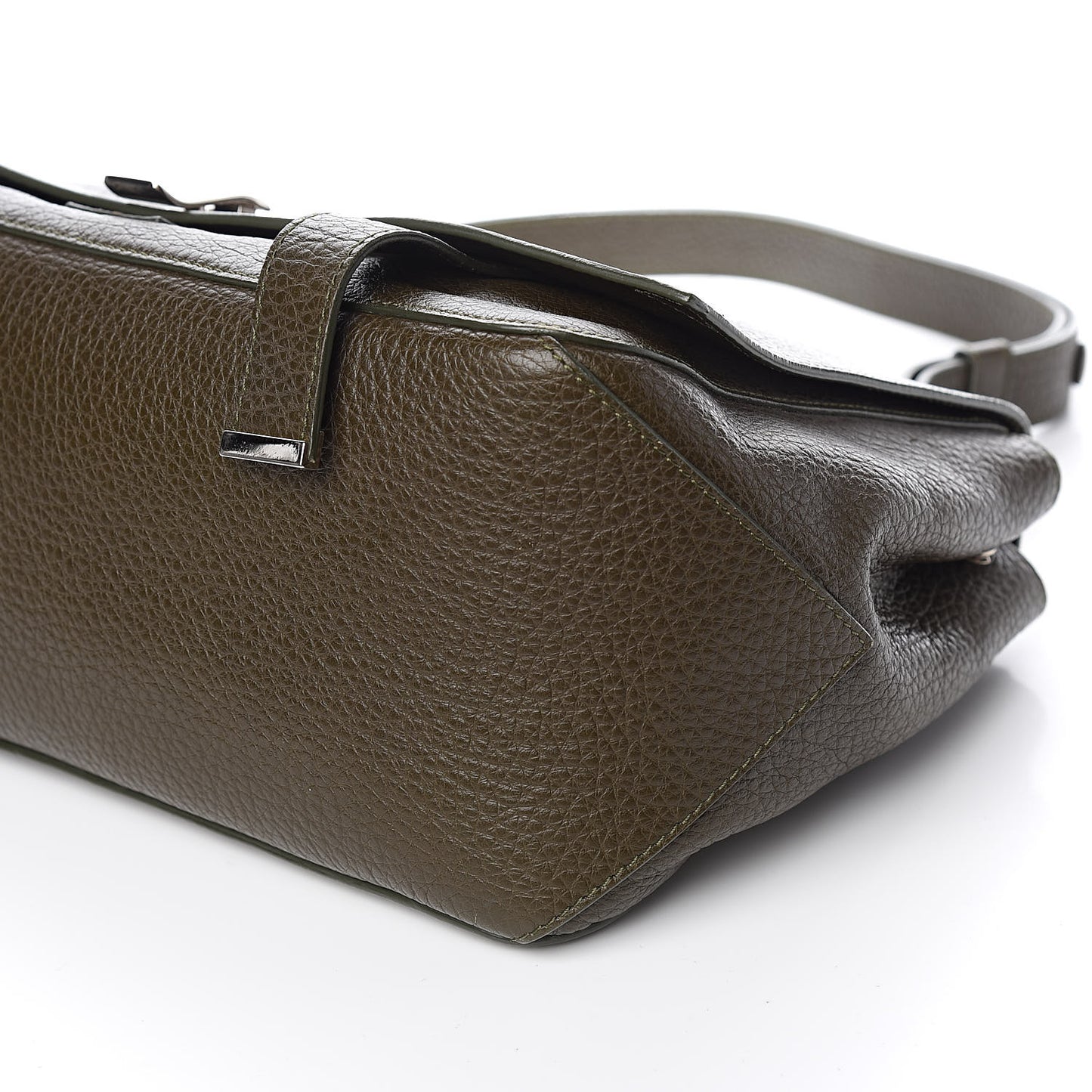 Pebbled Calfskin Double Sided PS Courier Bag Dark Moss